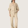Pantalones de viscosa beige para mujer