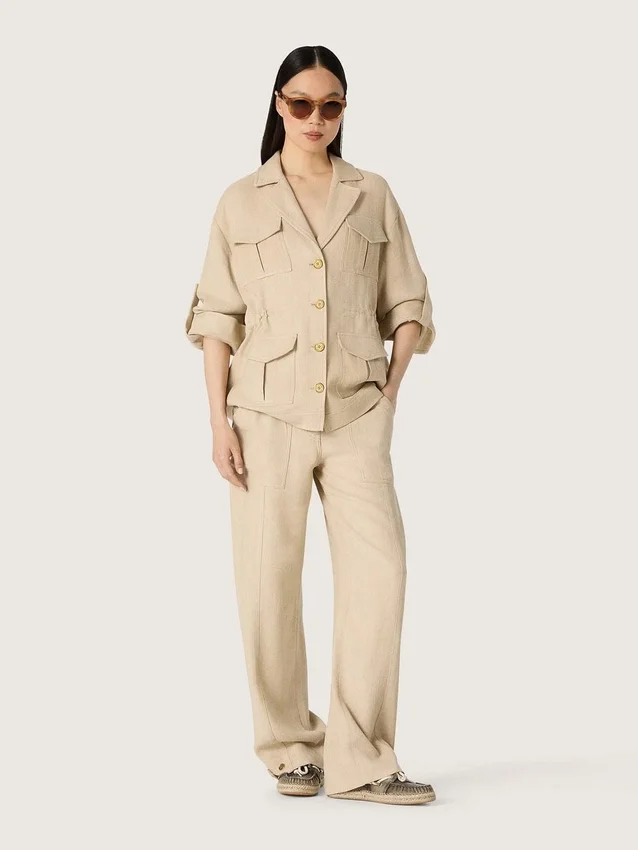 Pantalones de viscosa beige para mujer