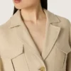 Chaqueta safari de mujer en viscosa beige con micro-chevron