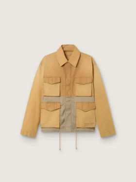Chaqueta safari unisex de algodón en tonos beige y verde militar con bolsillos extragrandes