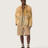 Chaqueta safari unisex de algodón en tonos beige y verde militar con bolsillos extragrandes