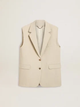 Chaqueta sin mangas de mezcla de lana en color caqui para mujer