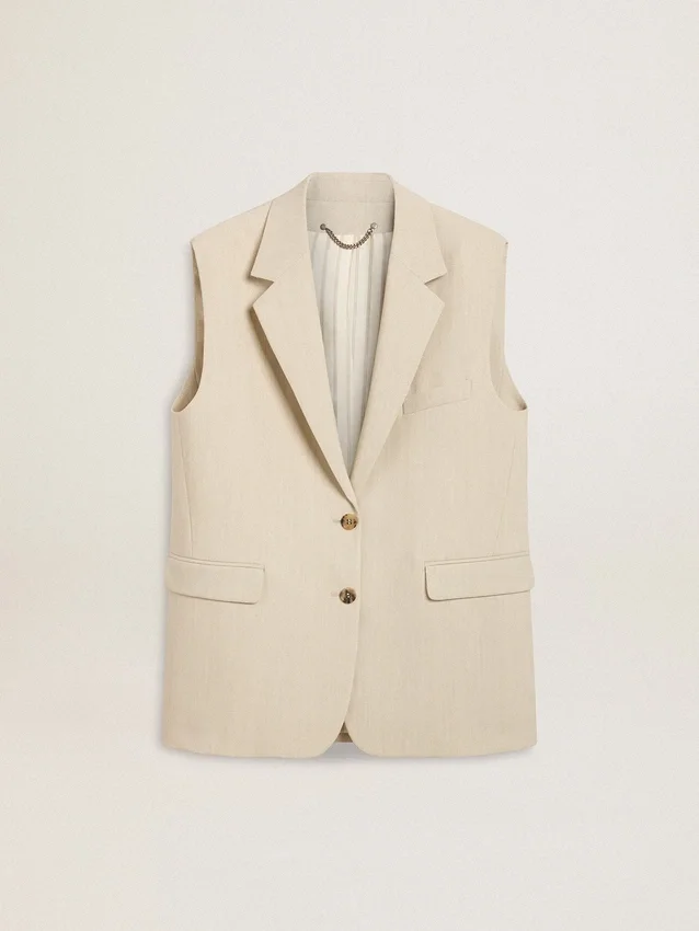 Chaqueta sin mangas de mezcla de lana en color caqui para mujer