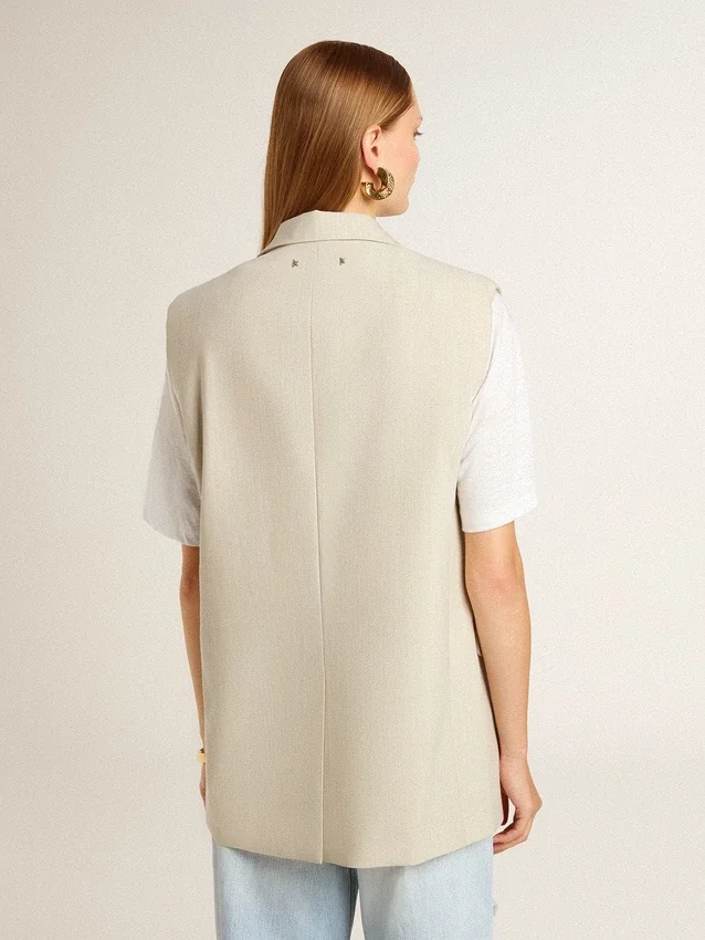 Chaqueta sin mangas de mezcla de lana en color caqui para mujer