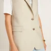 Chaqueta sin mangas de mezcla de lana en color caqui para mujer