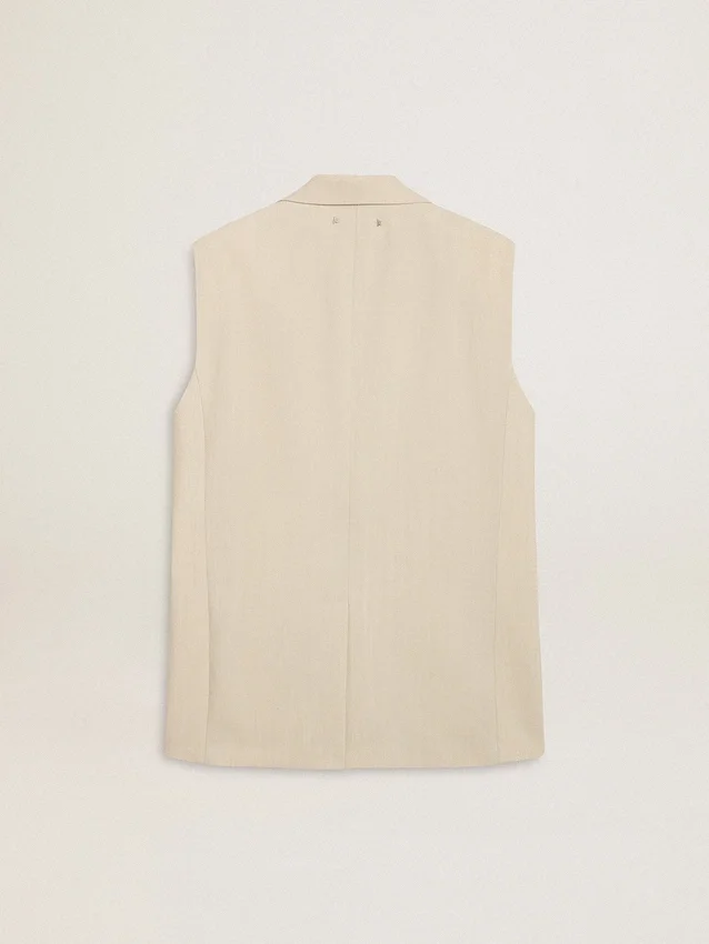 Chaqueta sin mangas de mezcla de lana en color caqui para mujer