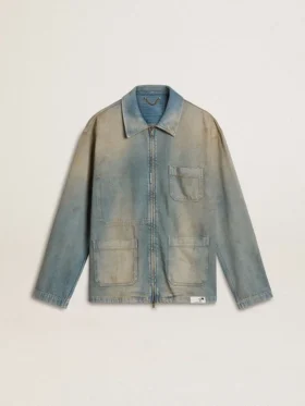 Chaqueta vaquera de hombre con efecto desgastado y cremallera