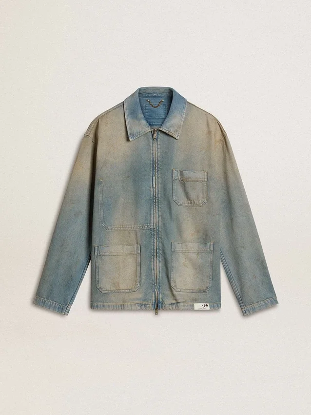 Chaqueta vaquera de hombre con efecto desgastado y cremallera