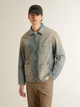 Chaqueta vaquera de hombre con efecto desgastado y cremallera