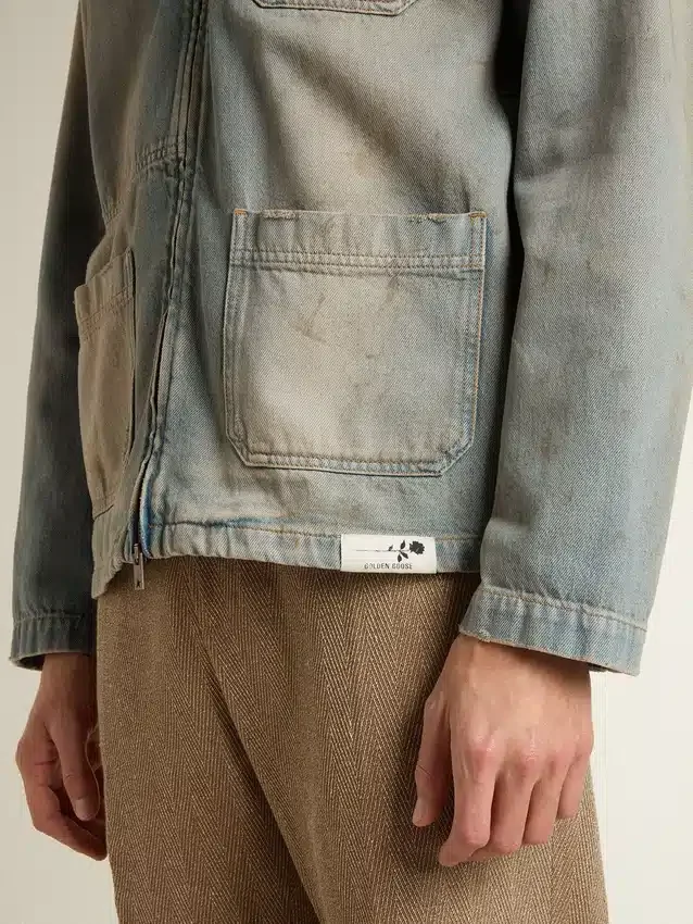 Chaqueta vaquera de hombre con efecto desgastado y cremallera