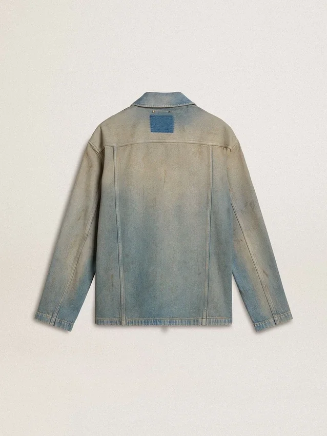 Chaqueta vaquera de hombre con efecto desgastado y cremallera