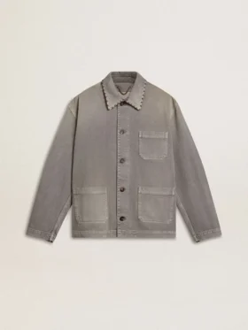 Chaqueta vaquera gris para hombre con tachuelas