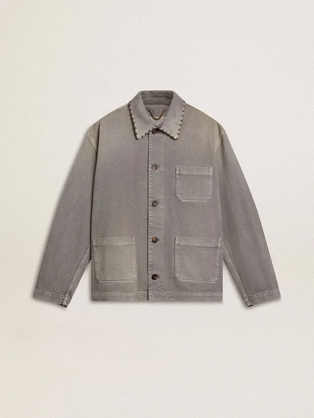 Chaqueta vaquera gris para hombre con tachuelas