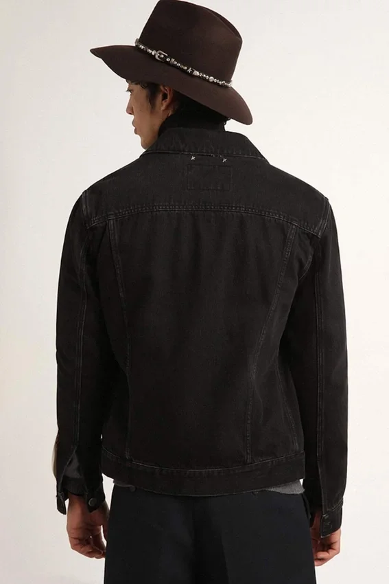 Chaqueta vaquera negra de un solo lavado para hombre