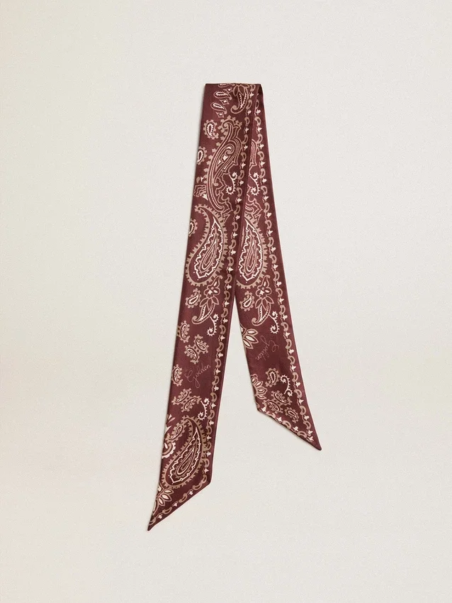Cinta de sarga de seda burdeos con estampado de paisley