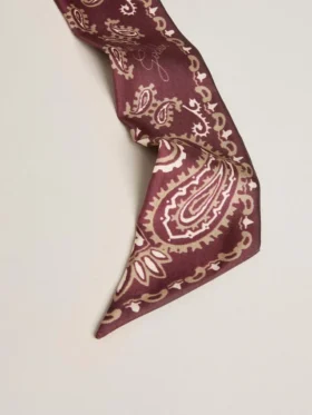 Cinta de sarga de seda burdeos con estampado de paisley