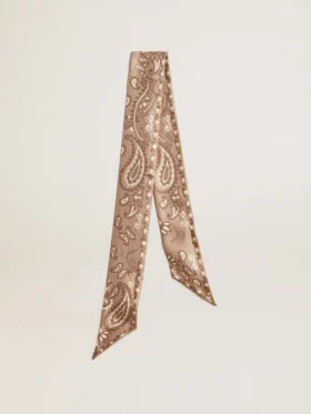 Cinta de sarga de seda gris paloma con estampado de paisley