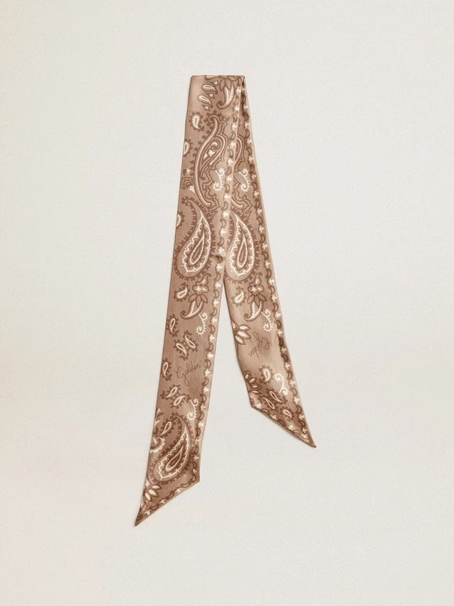 Cinta de sarga de seda gris paloma con estampado de paisley