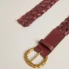 Cinturón de cuero trenzado burdeos para mujer