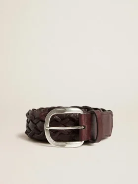 Cinturón de cuero trenzado marrón oscuro para hombre