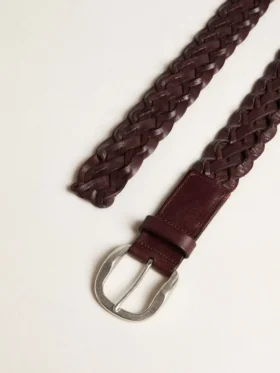 Cinturón de cuero trenzado marrón oscuro para hombre