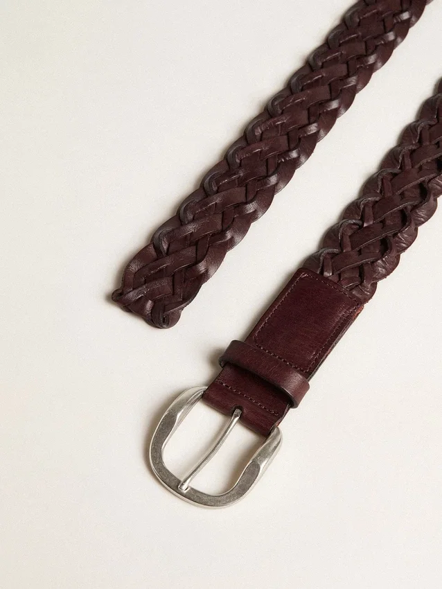 Cinturón de cuero trenzado marrón oscuro para hombre
