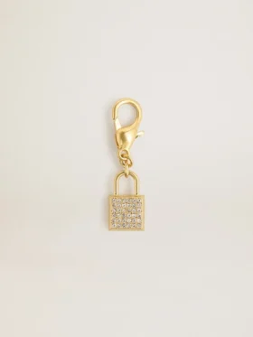 Colgante con forma de candado de latón dorado con cristales