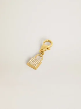 Colgante con forma de candado de latón dorado con cristales