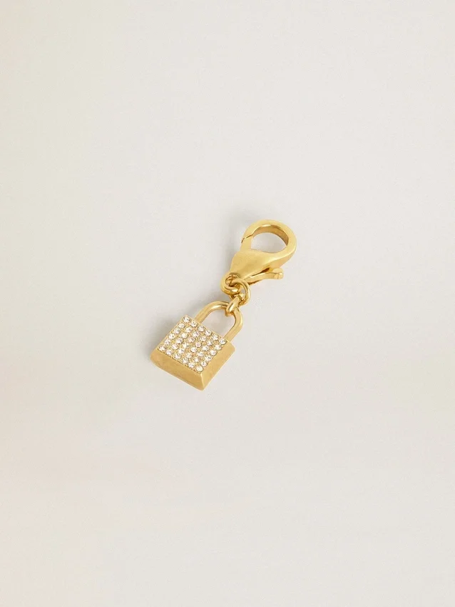 Colgante con forma de candado de latón dorado con cristales