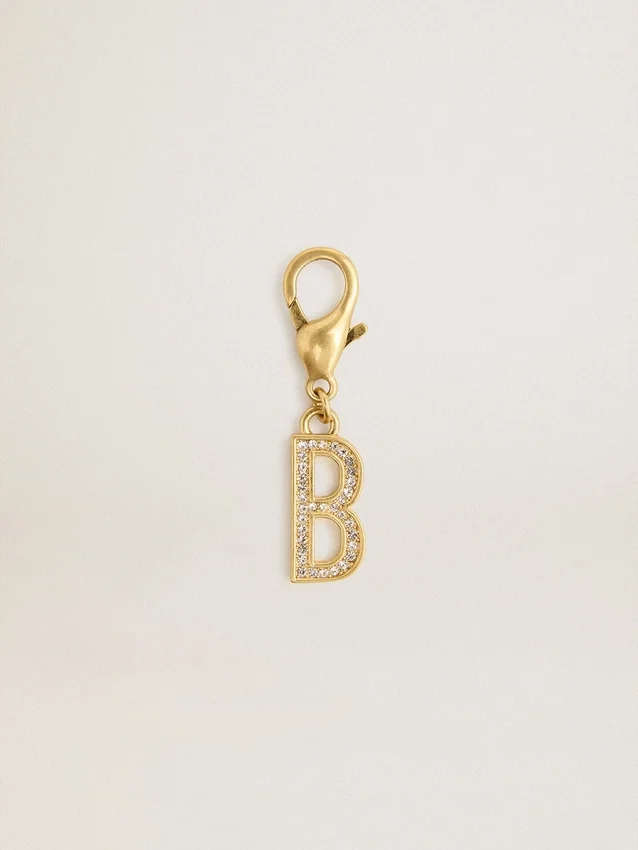 Colgante con la letra B de latón dorado con cristales