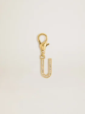 Colgante con la letra U de latón dorado con cristales