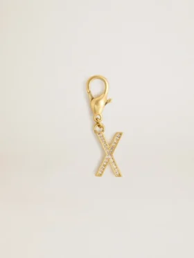 Colgante con la letra X de latón dorado con cristales