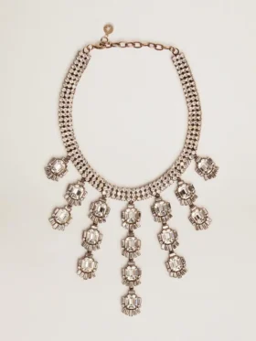 Collar de mujer en color oro antiguo con cristales colgantes