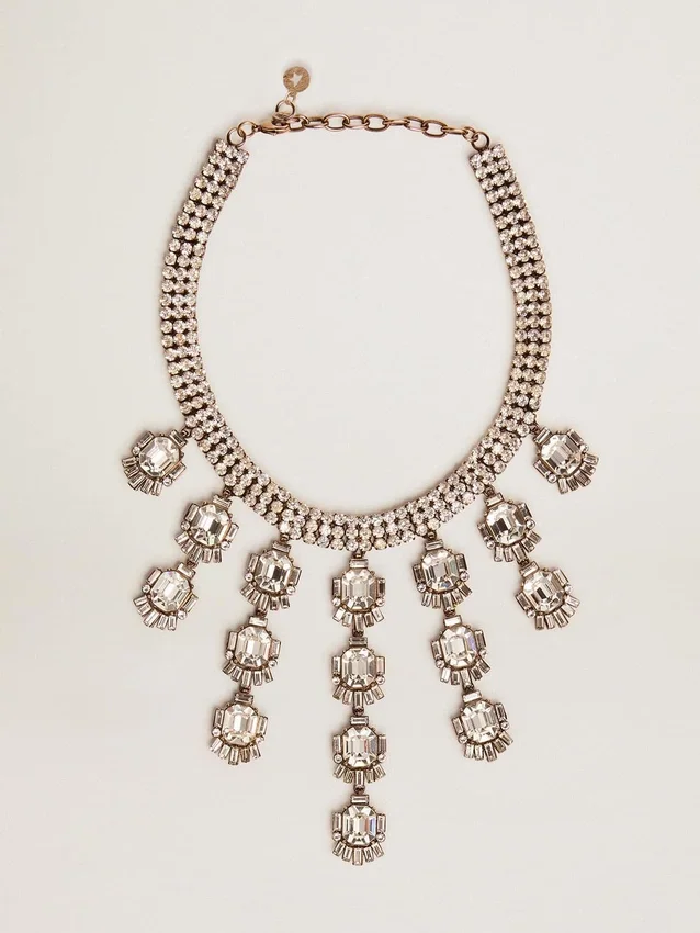 Collar de mujer en color oro antiguo con cristales colgantes