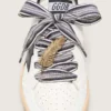 Cordones a rayas «Pieles» con colgante de pluma dorada