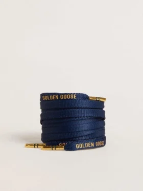 Cordones de algodón azules con logotipo en color dorado a contraste