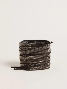 Cordones de algodón negros con cristales Swarovski plateados y logotipo blanco