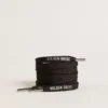Cordones de algodón negros con logotipo plateado en contraste