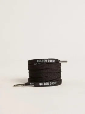Cordones de algodón negros con logotipo plateado en contraste