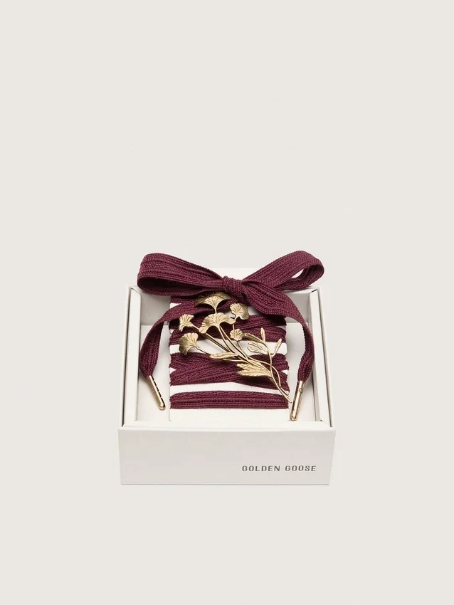 Cordones de pieles CNY de lana burdeos con broche de flor dorado