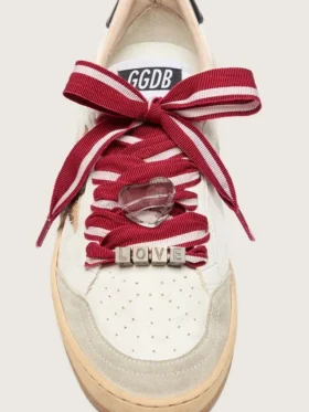 Cordones «Pieles» a rayas rojas y blancas con dijes