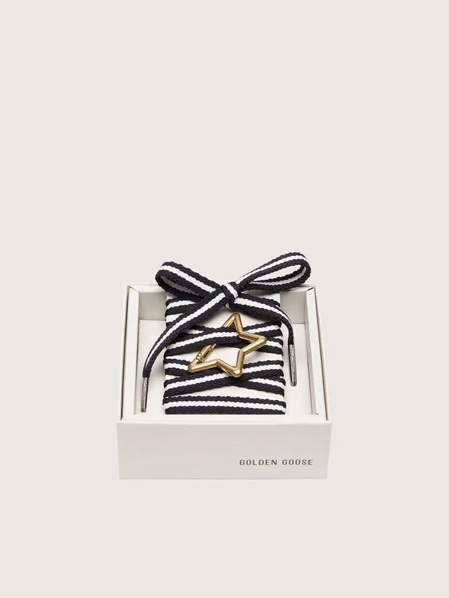 Cordones «Pieles» en blanco y negro con mosquetón en forma de estrella