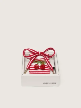 Cordones «Pieles» rojos y blancos con colgante de cereza