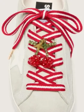 Cordones «Pieles» rojos y blancos con colgante de cereza