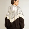 Cortavientos de mujer en tejido técnico plateado y negro