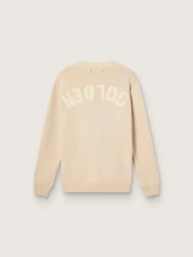 Cárdigan beige para hombre con la inscripción «Golden» en la espalda