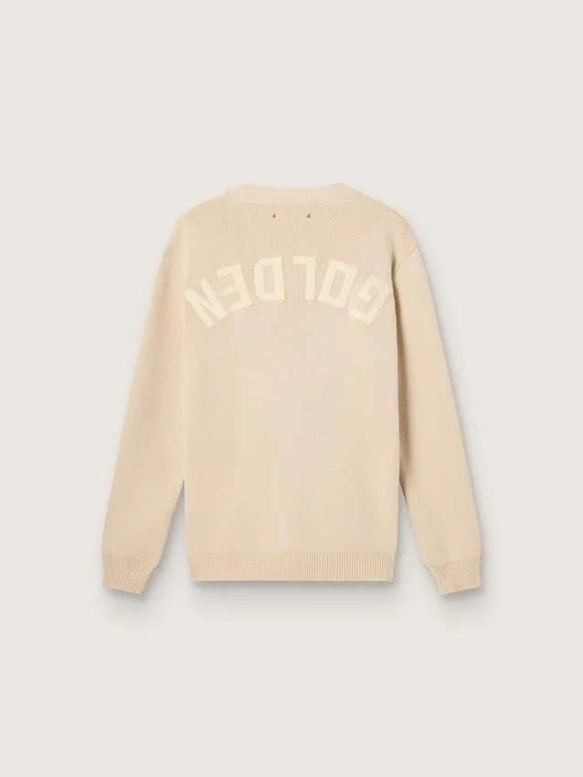 Cárdigan beige para hombre con la inscripción «Golden» en la espalda