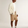 Cárdigan blanco de algodón para hombre con diseño de trenzado y ribetes azules