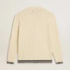 Cárdigan blanco de algodón para hombre con diseño de trenzado y ribetes azules