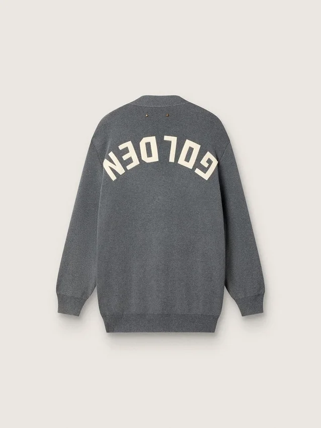 Cárdigan de algodón gris melange para mujer con logotipo en la espalda